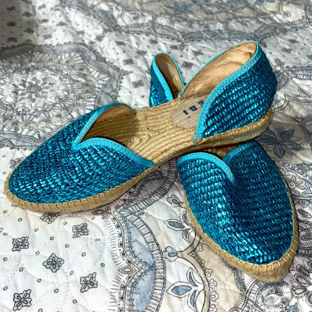 EUC metallic teal Manebi espadrilles - stylish & comfortable. Statement piece!